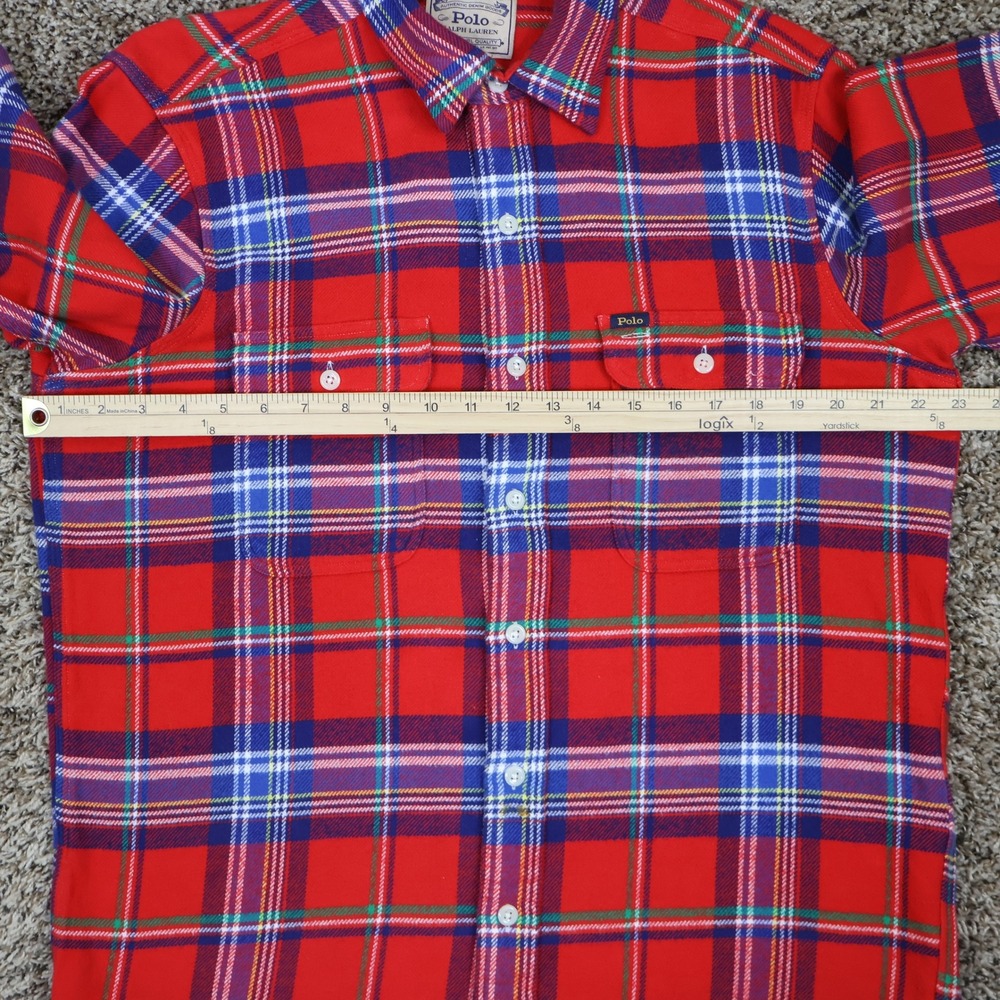 Polo Ralph Lauren Classic Fit Twill Flannel Shirt Medium Red Plaid Cotton - Picture 10 of 13